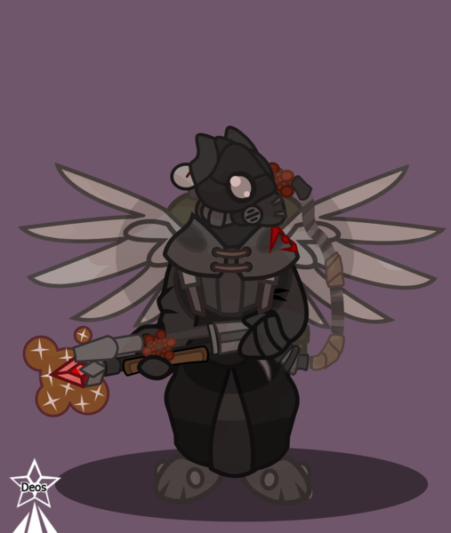 Size: 4245x5021 | Tagged: safe, artist:devorierdeos, derpibooru import, oc, unofficial characters only, gryphon, fallout equestria, flame trooper, flamethrower, gas mask, heavy weapons guy, image, magic weapon, mask, overcoat, png, red eye army, simple background, spread wings, weapon, wings