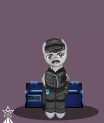 Size: 4245x5021 | Tagged: safe, artist:devorierdeos, derpibooru import, oc, unofficial characters only, fallout equestria, cap, clothes, enclave, enclave uniform, facial hair, grand pegasus enclave, hat, holster, image, lieutenant, military uniform, moustache, officer, png, simple background, uniform