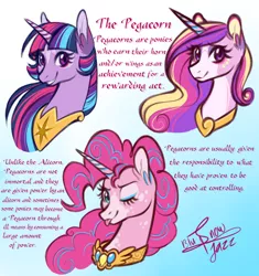 Size: 3293x3509 | Tagged: safe, artist:snowballflo, derpibooru import, pinkie pie, princess cadance, twilight sparkle, twilight sparkle (alicorn), alicorn, pony, :p, alicornified, bust, ear fluff, eyelashes, female, image, jpeg, mare, one eye closed, peytral, pinkiecorn, race swap, signature, smiling, tongue out, wink, xk-class end-of-the-world scenario