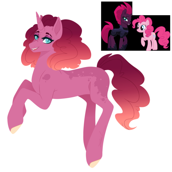Size: 1800x1800 | Tagged: safe, artist:purplegrim40, derpibooru import, pinkie pie, tempest shadow, oc, earth pony, pony, unicorn, bedr, bedroom eyes, colored hooves, horn, image, magical lesbian spawn, offspring, parent:pinkie pie, parent:tempest shadow, parents:tempestpie, png, simple background, transparent background, unicorn oc