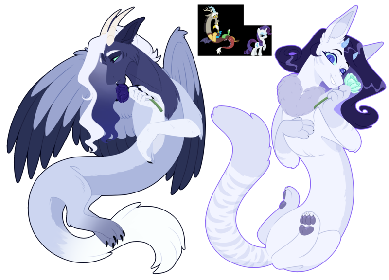 Size: 2500x1800 | Tagged: safe, artist:purplegrim40, derpibooru import, discord, rarity, oc, unofficial characters only, draconequus, hybrid, pony, unicorn, draconequus oc, female, flower, fraternal twins, image, interspecies offspring, male, mare, offspring, parent:discord, parent:rarity, parents:raricord, paw pads, paws, png, raricord, shipping, siblings, simple background, straight, toe beans, transparent background, twins, underpaw