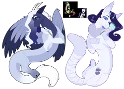Size: 2500x1800 | Tagged: safe, artist:purplegrim40, derpibooru import, discord, rarity, oc, unofficial characters only, draconequus, hybrid, pony, unicorn, draconequus oc, female, flower, fraternal twins, image, interspecies offspring, male, mare, offspring, parent:discord, parent:rarity, parents:raricord, paw pads, paws, png, raricord, shipping, siblings, simple background, straight, toe beans, transparent background, twins, underpaw