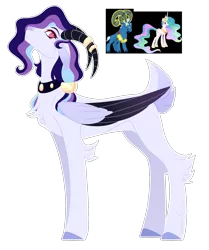 Size: 1461x1748 | Tagged: safe, artist:purplegrim40, derpibooru import, oc, alicorn, goat, pony, choker, colored wings, female, glow, glowing horn, horn, horns, image, male, mare, parent:grogar, parent:princess celestia, png, simple background, spiked choker, transparent background, two toned wings, wings