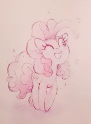Size: 1503x2048 | Tagged: safe, artist:fipoki, derpibooru import, pinkie pie, earth pony, pony, cute, diapinkes, female, image, jpeg, mare, one eye closed, open mouth, open smile, smiling, solo, traditional art