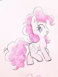 Size: 1536x2048 | Tagged: safe, artist:fipoki, derpibooru import, pinkie pie, earth pony, pony, cute, diapinkes, female, filly, filly pinkie pie, foal, image, jpeg, open mouth, side view, solo, traditional art, younger