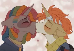 Size: 2230x1534 | Tagged: safe, artist:trickate, derpibooru import, oc, unofficial characters only, pony, unicorn, gay, image, kissing, male, png, stallion