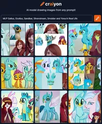 Size: 760x926 | Tagged: safe, craiyon, dall·e mini, derpibooru import, machine learning generated, gallus, ocellus, sandbar, silverstream, smolder, yona, changedling, changeling, classical hippogriff, dragon, earth pony, gryphon, hippogriff, yak, image, png, student six