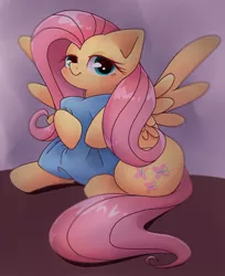 Size: 768x943 | Tagged: safe, artist:namaenonaipony, derpibooru import, fluttershy, pegasus, pony, female, image, jpeg, looking at you, mare, pillow, sitting, solo, spread wings, wings