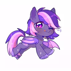 Size: 500x500 | Tagged: safe, artist:dreamsugar, derpibooru import, oc, unofficial characters only, bat pony, pony, bat wings, chibi, commission, eye clipping through hair, female, image, jpeg, looking at you, one eye closed, simple background, solo, tongue out, white background, wings, wink, winking at you