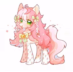 Size: 651x644 | Tagged: safe, artist:dreamsugar, derpibooru import, oc, unofficial characters only, earth pony, pony, bell, bow, bowtie, cat bell, clothes, commission, eye clipping through hair, female, hair bow, image, jpeg, looking at you, mare, open mouth, open smile, simple background, smiling, smiling at you, solo, white background