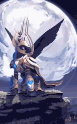 Size: 618x1000 | Tagged: safe, artist:cannibalus, artist:theshadowscale, derpibooru import, oc, oc:ruhig fortepiano, unofficial characters only, pegasus, pony, protoss, absurd file size, absurd gif size, animated, armor, artanis, cinemagraph, crystal, gif, image, male, moon, solo, stallion, starcraft