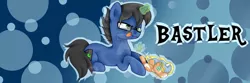 Size: 1024x342 | Tagged: safe, artist:pure-blue-heart, derpibooru import, oc, oc:digital wrench, oc:moonlit sun, unofficial characters only, unicorn, button eyes, commission, commissioner:bastler, female, glasses, horn, image, magic, male, plushie, sewing, sewing needle, simple background, telekinesis, tongue out, unicorn oc