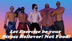 Size: 3840x2160 | Tagged: safe, artist:mr-wolfapex, derpibooru import, oc, unofficial characters only, abs, clothes, fitness, heavy, image, inspirational, male, muscles, muscular male, partial nudity, png, pyro, scout, sniper, sunglasses, team fortress 2, topless