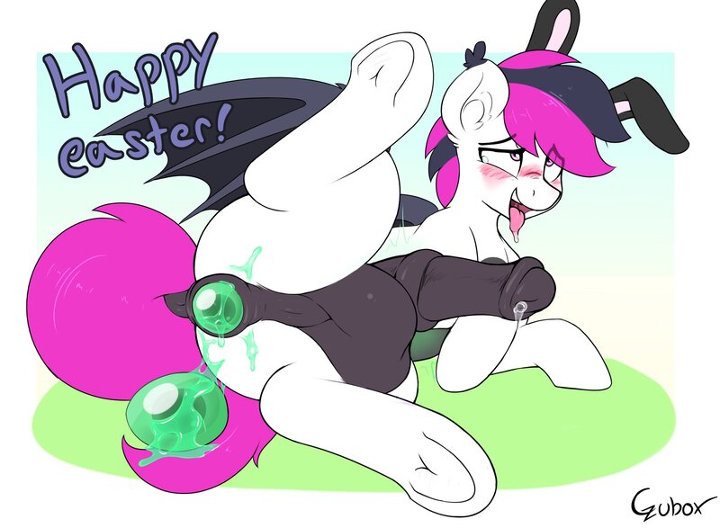 Size: 2048x1502 | Tagged: explicit, artist:czu, derpibooru import, oc, oc:lance, bat pony, pony, ahegao, anal insertion, anus, balls, blushing, bunny ears, crying, dark genitals, dock, drool, easter, egg, frog (hoof), holiday, horsecock, image, insertion, jpeg, male, multicolored hair, nudity, open mouth, oviposition, penis, ponut, precum, solo, solo male, tail, taint, tears of pleasure, teary eyes, tongue out, underhoof