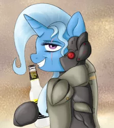 Size: 450x505 | Tagged: safe, artist:unoriginai, derpibooru import, trixie, derpibooru exclusive, image, jetstream sam, looking at you, metal gear, metal gear rising, mike's hard lemonade, png, scar, smug