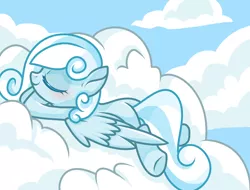 Size: 2048x1556 | Tagged: safe, artist:gouzitongxue23284, derpibooru import, oc, oc:snowdrop, pegasus, pony, blushing, cloud, eyes closed, female, filly, foal, image, png, smiling, solo