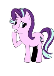Size: 500x708 | Tagged: safe, artist:forest0816, derpibooru import, starlight glimmer, pony, unicorn, female, horn, image, jpeg, mare, open mouth, raised hoof, simple background, solo, white background