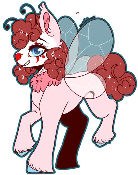 Size: 2690x3405 | Tagged: safe, artist:articfoxdraws, derpibooru import, oc, oc:popsy, unofficial characters only, fairy, fairy pony, original species, clown, clown makeup, image, png, simple background, solo, sparkles, standing on two hooves, transparent background, wings