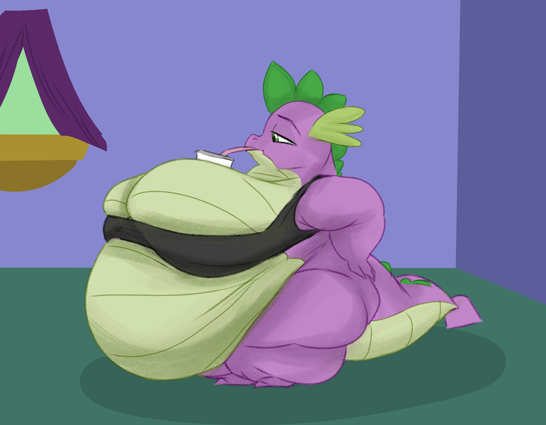 Size: 1947x1515 | Tagged: questionable, artist:astr0zone, derpibooru import, spike, dragon, belly, big belly, big breasts, bra, breasts, busty boy, clothes, drink, drinking, fat, fat boobs, fat spike, fat tail, hand on hip, huge belly, huge breasts, image, intersex, large belly, lizard breasts, male, moobs, morbidly obese, obese, png, shortstack, solo, tail, underwear, wide hips