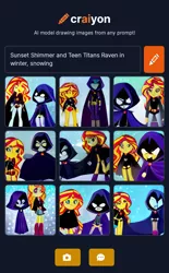 Size: 720x1164 | Tagged: safe, craiyon, dall·e mini, derpibooru import, machine learning generated, sunset shimmer, equestria girls, crossover, crossover shipping, dc comics, female, image, lesbian, png, raven (dc comics), shimrav, shipping, teen titans