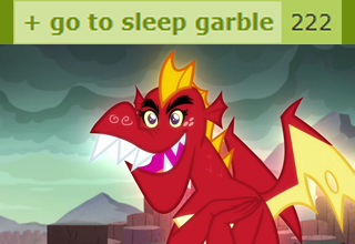 Size: 320x220 | Tagged: safe, derpibooru import, edit, edited screencap, screencap, garble, spike, dragon, derpibooru, gauntlet of fire, season 6, abuse, caption, derpimilestone, dilated pupils, dragon lands, faic, glow, go to sleep garble, image, image macro, implied spike, male, meta, open mouth, png, shitposting, solo, spikeabuse, tags, text