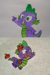 Size: 500x750 | Tagged: safe, artist:spikeabuser, spike, dragon, abuse, drawing, food, full color, image, male, png, pumpkin, spikeabuse