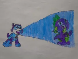Size: 1032x774 | Tagged: safe, artist:spikeabuser, spike, dog, dragon, abuse, corrected, crossover, everest (paw patrol), female, freezing, image, jpeg, male, paw patrol, screaming, spikeabuse