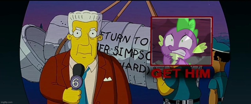 Size: 1203x500 | Tagged: episode needed, safe, edit, edited screencap, editor:spikeabuser, screencap, spike, dragon, abuse, crossover, image, jpeg, kent brockman, male, scared, spikeabuse, the simpsons, the simpsons movie