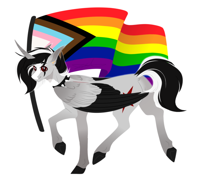 Size: 1800x1600 | Tagged: safe, artist:purplegrim40, derpibooru import, oc, unofficial characters only, alicorn, pony, alicorn oc, choker, colored hooves, colored wings, commission, gay pride flag, horn, image, png, pride, pride flag, raised hoof, simple background, solo, spiked choker, transparent background, two toned wings, wings, your character here