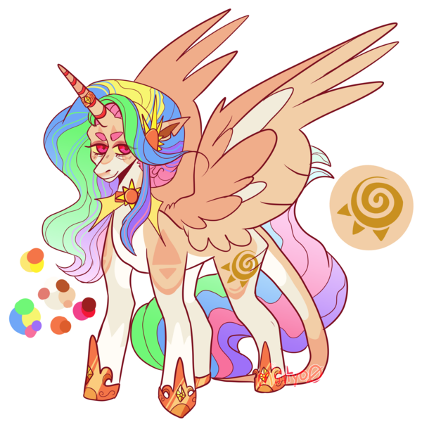 Size: 1920x1920 | Tagged: safe, artist:mintyo0s, derpibooru import, princess celestia, alicorn, pony, female, hoof shoes, horn, horn ring, image, jewelry, mare, png, redesign, ring, simple background, solo, story included, transparent background, twitterina design