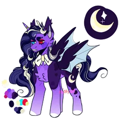 Size: 1920x1920 | Tagged: safe, artist:mintyo0s, derpibooru import, princess luna, alicorn, bat pony, bat pony alicorn, pony, bat wings, bow, colored hooves, heterochromia, horn, image, png, redesign, simple background, solo, story included, transparent background, twitterina design, wings