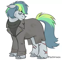 Size: 760x733 | Tagged: safe, artist:pigeorgien, derpibooru import, oc, oc:springmarine gulfstream, unofficial characters only, earth pony, pony, undead, clothes, draft horse, female, image, jacket, mare, multicolored hair, png, scar, simple background, solo, sweater, unshorn fetlocks, white background