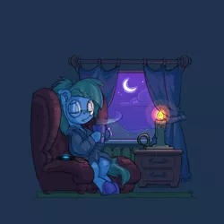 Size: 800x800 | Tagged: safe, artist:gor1ck, derpibooru import, oc, oc:whispy slippers, unofficial characters only, earth pony, pony, advertisement, armchair, bathrobe, candle, clothes, commission, curtains, image, jpeg, mobile phone, moon, mug, phone, robe, slippers, solo, window, your character here