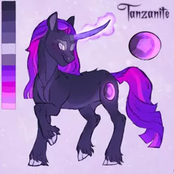 Size: 1773x1773 | Tagged: safe, artist:jadejellie, derpibooru import, oc, oc:tanzanite, pony, unicorn, female, image, magical lesbian spawn, mare, offspring, parent:rarity, parent:twilight sparkle, parents:rarilight, png, reference sheet, solo