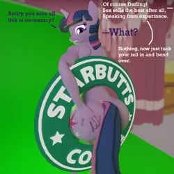 Size: 1920x1920 | Tagged: artist needed, suggestive, derpibooru import, twilight sparkle, anthro, unguligrade anthro, unicorn, 3d, arm behind head, bipedal, blender, blender cycles, butt, butt grab, butt touch, carousel boutique, cutie mark, dialogue, glow, glowing eyes, green screen, gritted teeth, grope, hand on butt, head turned, image, implied rarity, looking back, looking down, offscreen character, parody, photo shoot, photoshop, png, revamped anthros, squeezing, starbucks, strategically covered, tail, tail censor, teeth, twibutt, unicorn twilight, worried