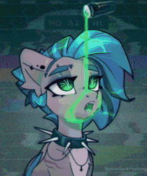 Size: 269x320 | Tagged: safe, artist:radioaxi, derpibooru import, edit, oc, oc:poisoned calluna, unofficial characters only, bat pony, pony, animated, bat pony oc, bat wings, bust, can, choker, cross, drink, female, gif, high res, image, inverted cross, jewelry, mare, monster energy, necklace, open mouth, signature, solo, spiked choker, wings
