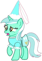 Size: 720x1035 | Tagged: safe, artist:veggie55, derpibooru import, edit, lyra heartstrings, pony, unicorn, clothes, concerned, confused, dress, dressup, hat, hennin, image, open mouth, png, princess, princess lyra heartstrings, upset, wat, wtf, wtf face