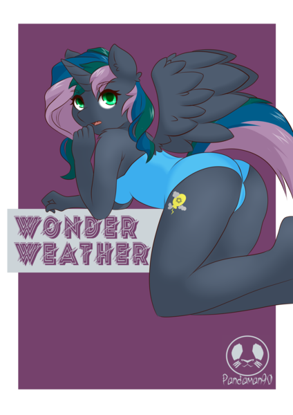 Size: 2894x4093 | Tagged: suggestive, artist:panda-man90, author:bigonionbean, derpibooru import, compass star, evening star, party favor, thunderlane, oc, unofficial characters only, alicorn, anthro, pony, unguligrade anthro, alicorn oc, clothes, commissioner:bigonionbean, cutie mark, female, fusion, horn, image, mare, one-piece swimsuit, png, rule 63, swimsuit, wings