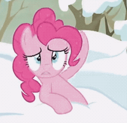 Size: 330x319 | Tagged: safe, derpibooru import, screencap, pinkie pie, earth pony, pony, season 5, tanks for the memories, animated, cute, female, frown, gif, half body, image, mare, snow, solo, solo female