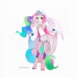 Size: 2862x2872 | Tagged: suggestive, artist:cloud-up, derpibooru import, princess celestia, alicorn, anthro, unguligrade anthro, clothes, female, garter belt, image, jpeg, skimpy outfit, socks, solo, stockings, thigh highs