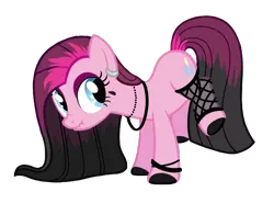 Size: 683x506 | Tagged: safe, derpibooru import, pinkie pie, pony, fishnets, goth, image, pinkamena diane pie, png, punk, scrunchy face, simple background, transparent background