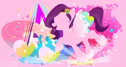 Size: 2873x1539 | Tagged: safe, artist:rily, derpibooru import, pipp petals, pegasus, pony, my little pony: a new generation, g5, image, pink background, png, princess, rainbow, shine, silhouette, simple background, solo