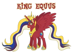 Size: 2696x1988 | Tagged: source needed, safe, anonymous artist, derpibooru import, oc, oc:king equus, unofficial characters only, alicorn, pony, alicorn oc, beard, crown, ethereal mane, ethereal tail, eye scar, facial hair, high res, horn, image, implied fausticorn, implied princess celestia, implied princess luna, jewelry, king, looking at you, male, moustache, name, png, regalia, royalty, scar, simple background, solo, spread wings, stallion, story included, symbol, tail, text, transparent background, white background, wings, yin-yang