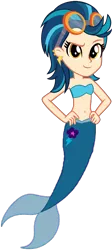 Size: 952x2126 | Tagged: safe, artist:fireluigi29, derpibooru import, indigo zap, human, mermaid, equestria girls, belly button, clothes, fins, fish tail, goggles, hand on hip, image, looking at you, mermaid tail, mermaidized, mermay, png, simple background, species swap, strapless, tail, transparent background