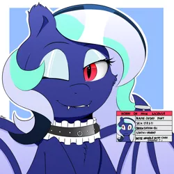 Size: 2000x2000 | Tagged: safe, artist:h3nger, derpibooru import, oc, oc:ivory mint, bat pony, pony, choker, female, horny on main, image, mare, one eye closed, png, solo, wink