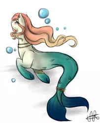 Size: 538x664 | Tagged: safe, artist:scarletsfeed, derpibooru import, oc, unofficial characters only, merpony, pony, bubble, female, fish tail, flowing mane, image, jewelry, mare, mermaid tail, necklace, orange mane, png, signature, simple background, sketch, solo, tail, white background