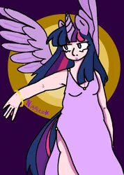 Size: 1420x2000 | Tagged: safe, artist:xxg0d34terxx, unauthorized edit, twilight sparkle, human, alicorn humanization, blackwashing corrected, bracelet, clothes, dress, eared humanization, edits of hate was not available, female, gigglez? moar liek niggles, horn, horned humanization, humanized, i think it's a big improvement how about you guise, image, jewelry, png, side slit, solo, tail, tailed humanization, whitewashing, winged humanization, wings