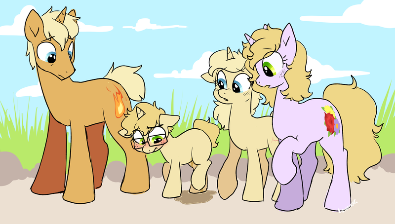 Size: 3881x2204 | Tagged: questionable, artist:auroramint, derpibooru import, oc, pony, unicorn, accident, desperation, family, fetish, image, need to pee, omorashi, png, potty emergency, potty time, urine, watersports