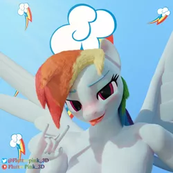 Size: 3840x3840 | Tagged: suggestive, artist:flutterpink_3d, derpibooru import, rainbow dash, anthro, 3d, blender, blushing, cute, female, image, looking at you, patreon, png, sexy, simple background, solo, solo female