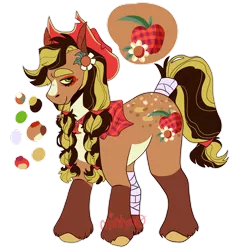 Size: 1920x1920 | Tagged: safe, artist:mintyo0s, derpibooru import, applejack, earth pony, pony, bandage, braid, female, flower, flower in hair, hat, image, mare, png, redesign, simple background, solo, story included, tail, tail wrap, transparent background